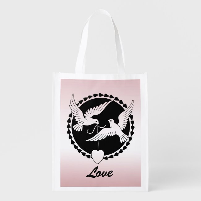 Pink Love Birds Reusable Grocery Bag