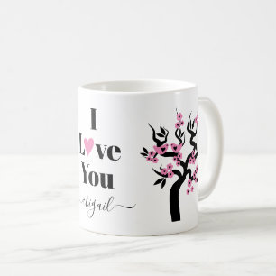 Pink Love birds sakura cherry tree and blossom Coffee Mug