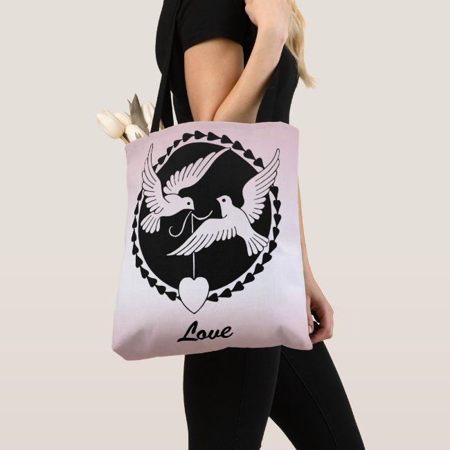 Pink Love Birds Tote Bag