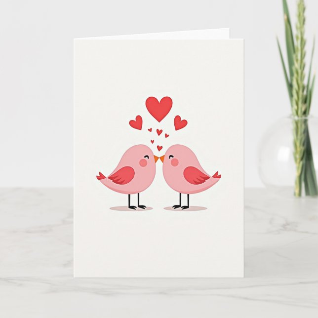 Pink Love Birds Valentines Card (Front)