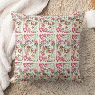 Pink Love Birds Vintage Valentine's Day Pillow