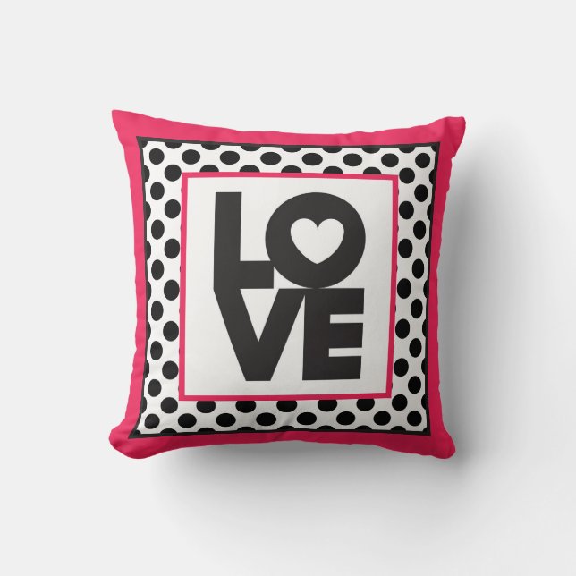 Pink Love Black Dots Throw Pillow (Front)