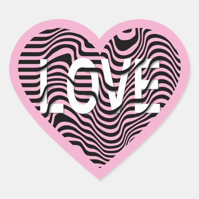 Pink LOVE black white striped heart modern Sticker (Front)