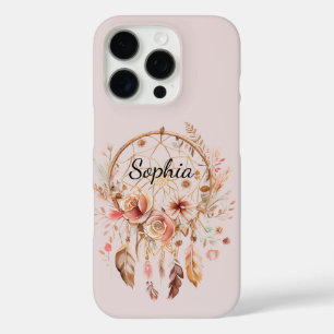 Pink Love Boho Floral Feathers Dream Catcher iPhone 16 Pro Case
