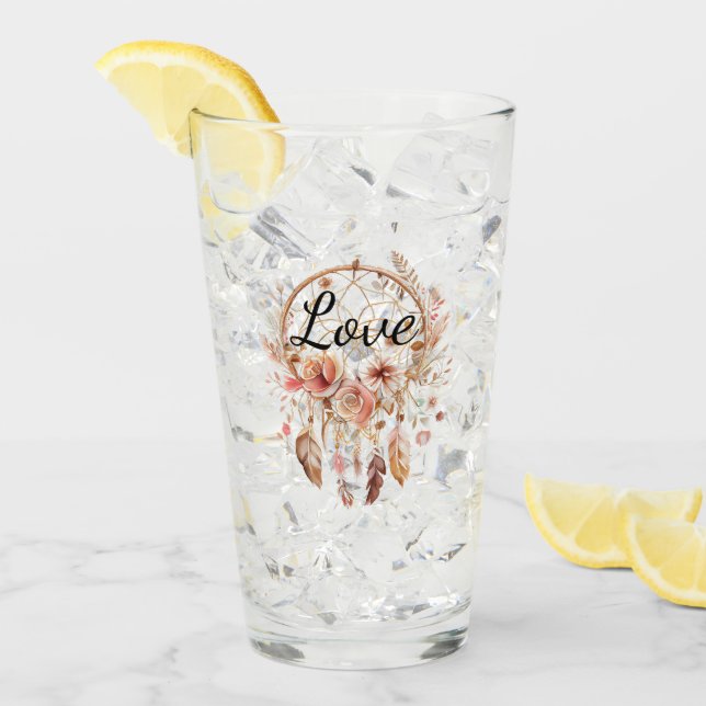 Pink Love Boho Floral Feathers Dream Catcher Glass (Front Ice)