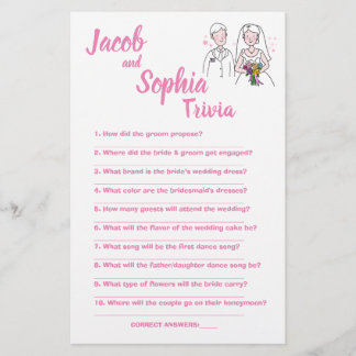 PINK LOVE, BRIDE & GROOM TRIVIA SHOWER GAME CARD FLYER