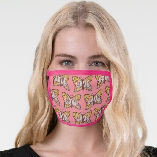 Pink Love Butterfly Art Custom Face Mask (Worn Her)