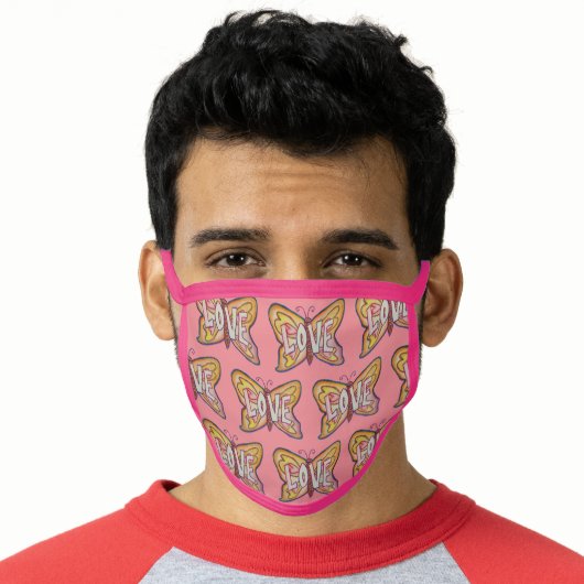 Pink Love Butterfly Art Custom Face Mask (Worn Him)
