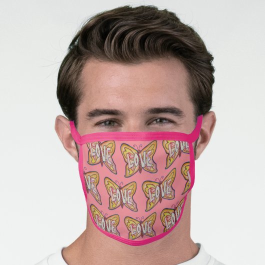Pink Love Butterfly Art Custom Face Mask (Worn Him)