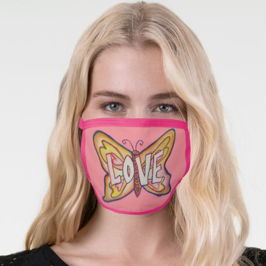 Pink Love Butterfly Art Custom Face Mask (Worn Her)