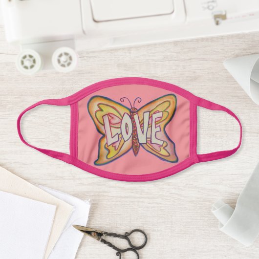 Pink Love Butterfly Art Custom Face Mask (Insitu)