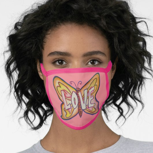 Pink Love Butterfly Art Custom Face Mask (Worn Her)