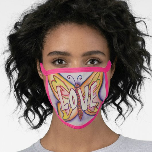 Pink Love Butterfly Art Custom Face Mask (Worn Her)