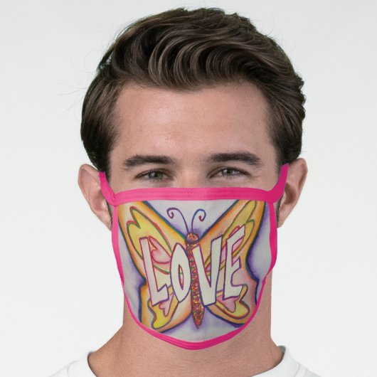 Pink Love Butterfly Art Custom Face Mask (Worn Him)