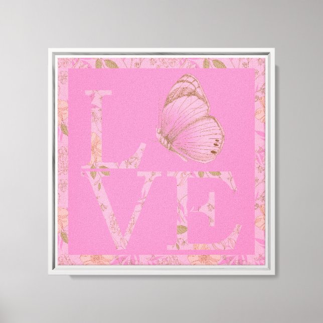 Pink Love Butterfly Floral Canvas Print (Front)