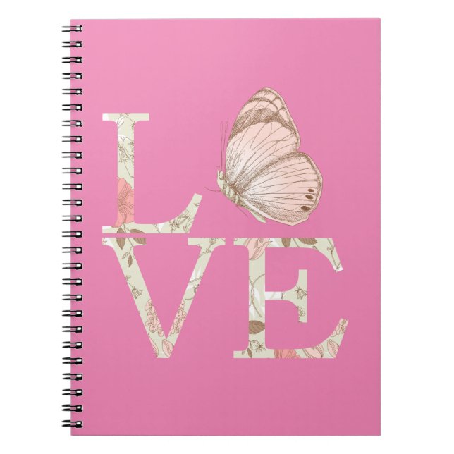 Pink Love Butterfly Floral Notebook (Front)
