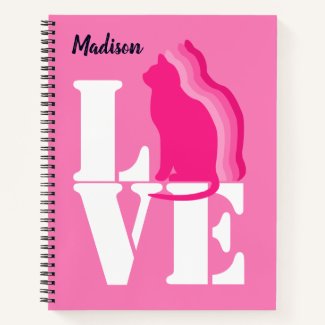 Pink LOVE cats, cat silhouette drawing, your name 