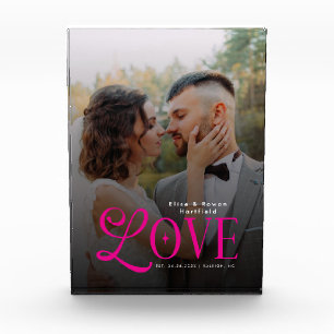 Pink Love Custom Wedding Photo Couples Monogram Block
