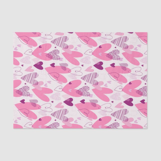 Pink Love Doodle Sketch Pattern Valentine's Day Tissue Paper (Front)