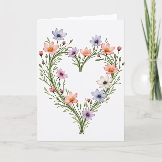 Pink Love Floral Heart Card (Front)