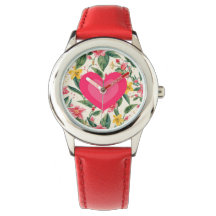 Pink Love Heart and Flowers Pattern