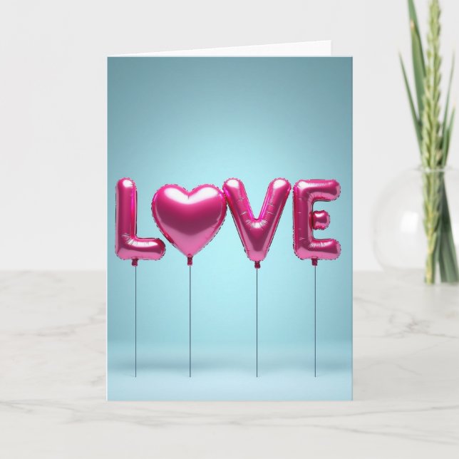 Pink Love Heart Balloons Card (Front)