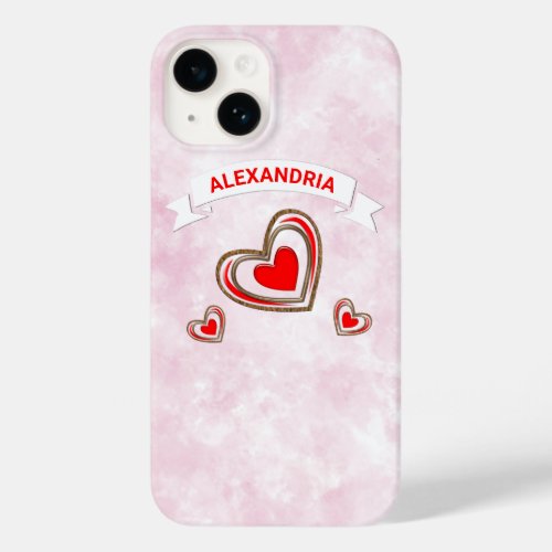 Pink Love Heart Modern Love Watercolor Personalize Case_Mate iPhone 14 Case