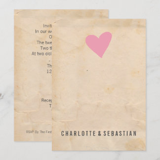 Pink Love Heart Modern Simple Contemporary Wedding Invitation