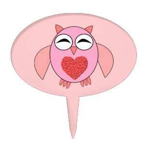 Pink Love Heart Owl Cake Pick