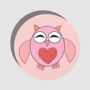 Pink Love Heart Owl Car Magnet