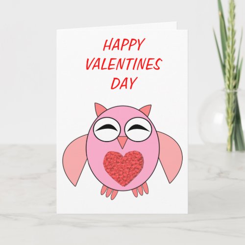 Pink Love Heart Owl Custom Card