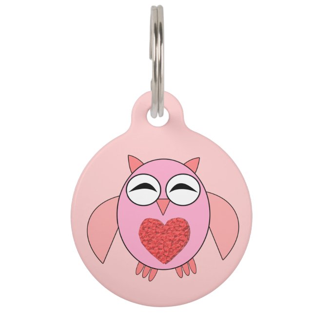 Pink Love Heart Owl Custom Dog Tag (Front)