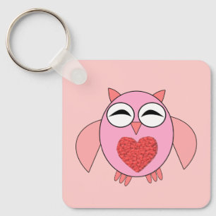 Pink Love Heart Owl Custom Keychain