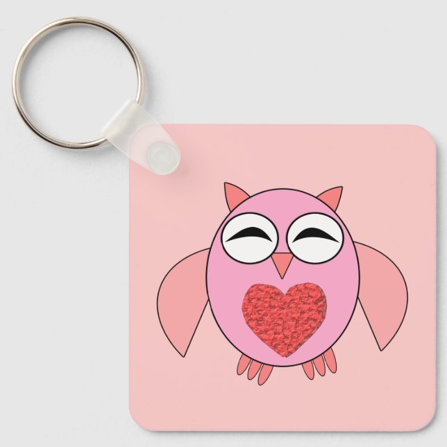 Pink Love Heart Owl Custom Keychain (Front)