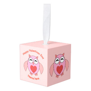 Pink Love Heart Owl Custom Ornament