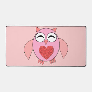 Pink Love Heart Owl Desk Mat