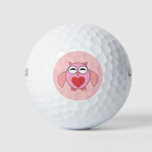 Pink Love Heart Owl Golf Ball