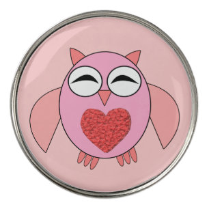 Pink Love Heart Owl Golf Ball Markers