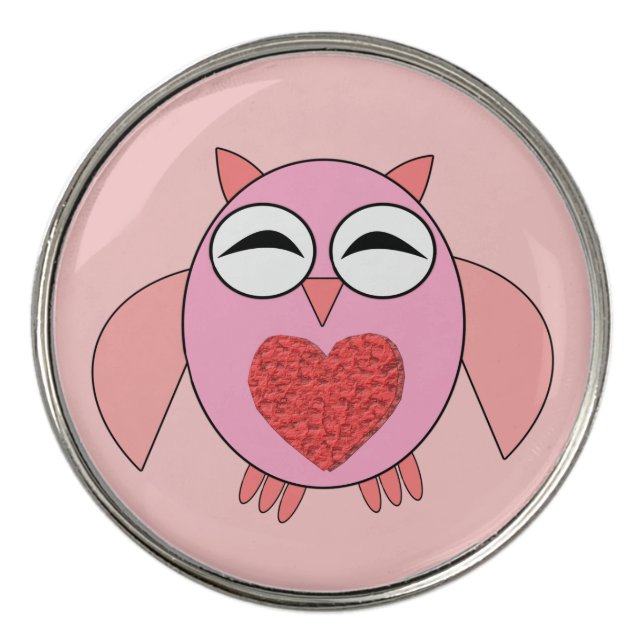 Pink Love Heart Owl Golf Ball Markers (Front)