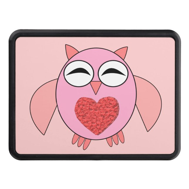 Pink Love Heart Owl Hitch Cover (Front)