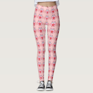Pink Love Heart Owl Leggings
