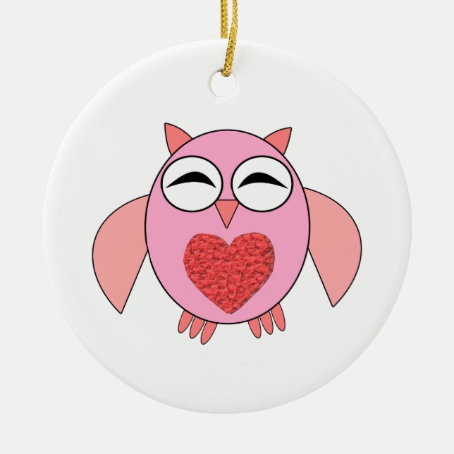Pink Love Heart Owl Ornament (Front)
