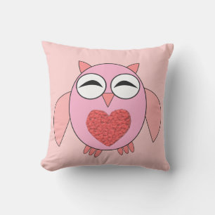 Pink Love Heart Owl Outdoor Pillow