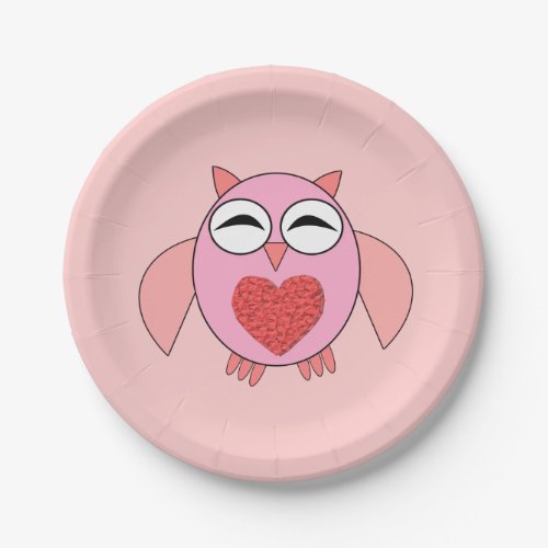 Pink Love Heart Owl Paper Party Plates