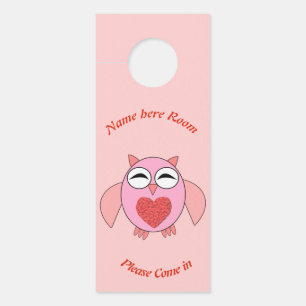 Pink Love Heart Owl Personalized Door Hanger