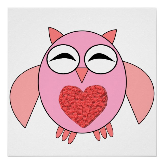 Pink Love Heart Owl Poster (Front)
