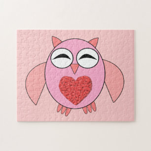 Pink Love Heart Owl Puzzle