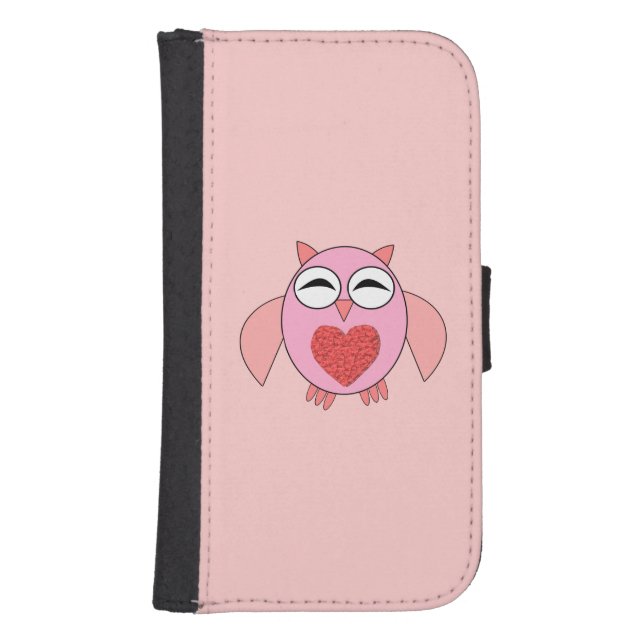 Pink Love Heart Owl Samsung Wallet Case (Front)