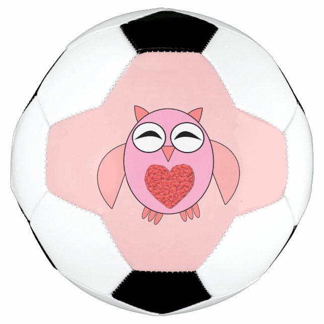 Pink Love Heart Owl Soccer Ball (Front)
