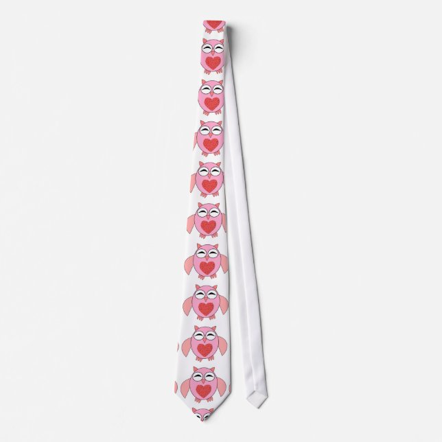 Pink Love Heart Owl Tie (Front)